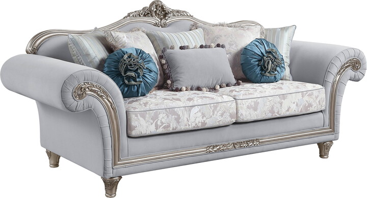 LV01112 Sofa w/8 Pillows, Light Gray Linen & Platinum Finish - Pelumi ( 1Pc/1Ctn )