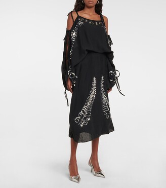 Prada Sequined silk off-shoulder midi dress