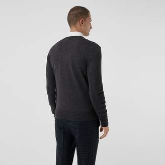 Burberry Check Detail Merino Wool V-neck Sweater