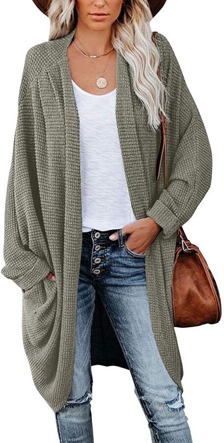 MEROKEETY Womens Plaid Long Sleeve Open Front Cardigan Knit Sweater Coat