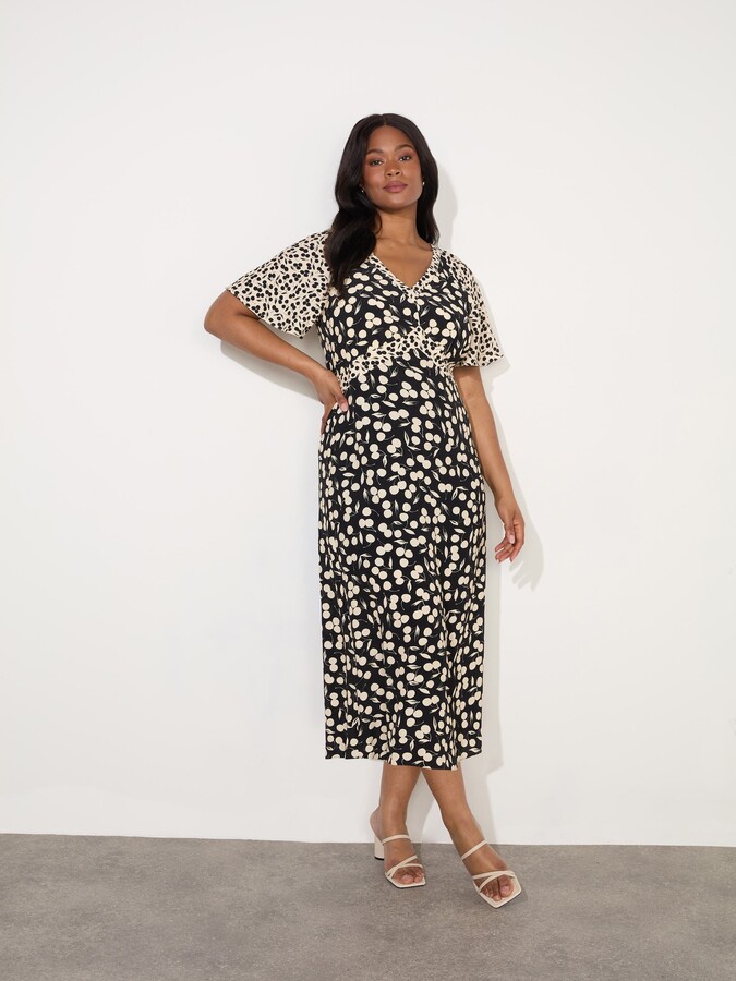 Live Unlimited Cherry Mono Print V Neck Midaxi Dress
