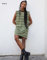Thumbnail for your product : ASOS DESIGN padded shoulder sleeveless mini t-shirt dress in khaki and black stripe