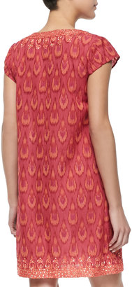 Calypso St. Barth Short-Sleeve Ikat Printed Dress