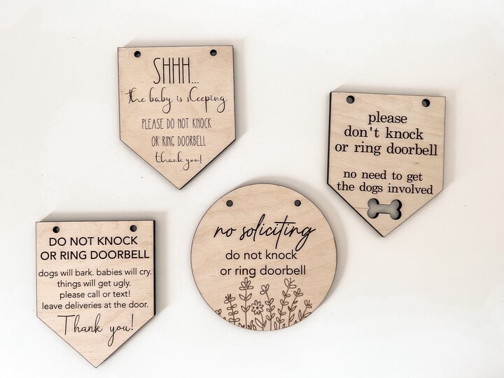 Please Do Not Knock Sign-Sleeping Baby Sign-Dogs Will Bark Sign-Doorbell Sign-No Soliciting Wood Sign
