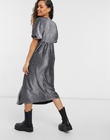 Thumbnail for your product : ASOS DESIGN DESIGN Petite gathered neck midi smock dress in silver glitter