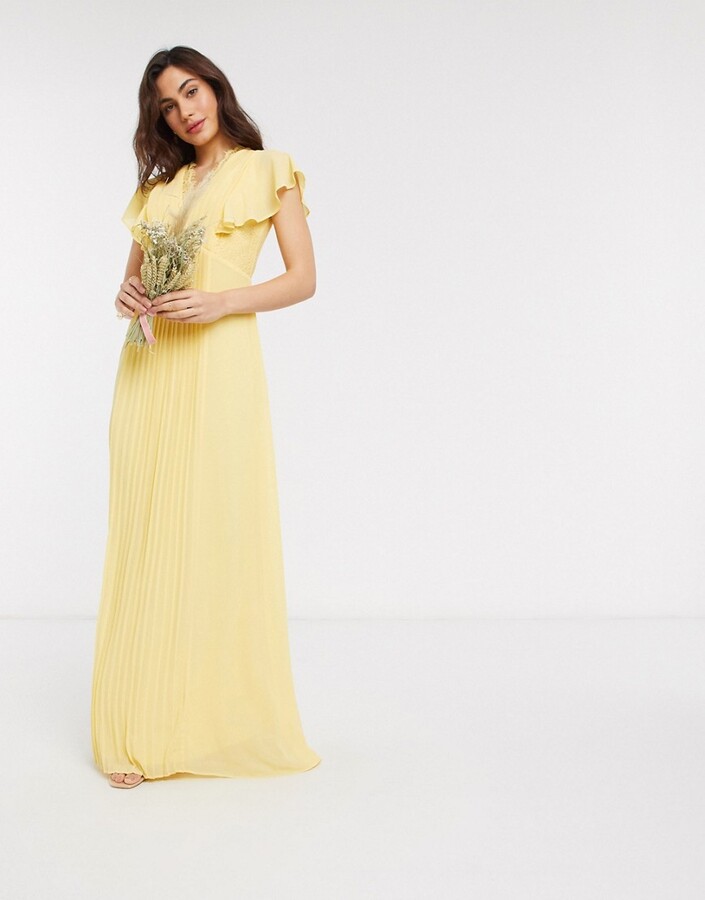 TFNC bridesmaid lace detail maxi dress with flutter sleeve in lemon -  ShopStyle