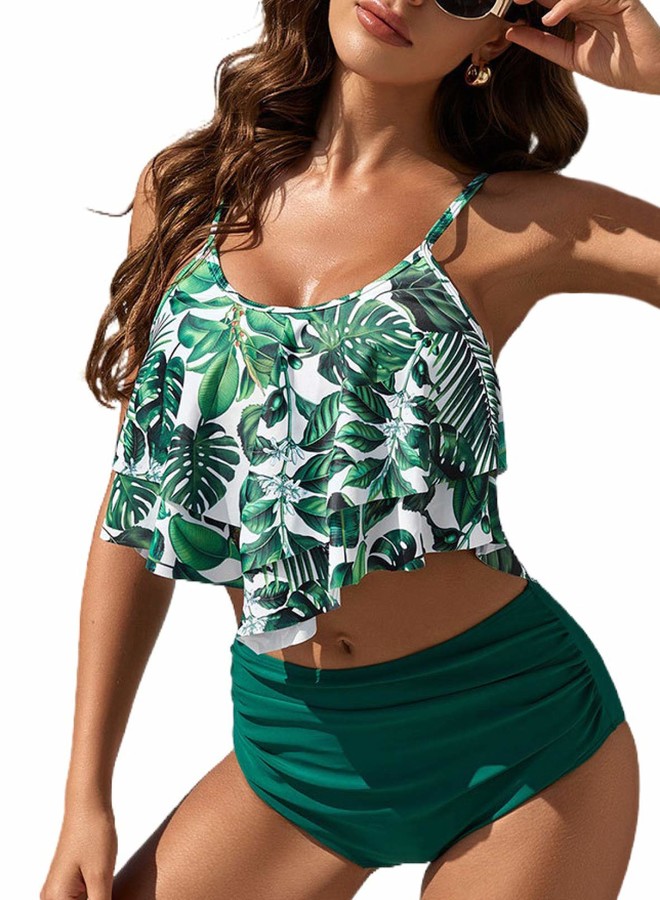 CORAFRITZ Womens High Waisted Bikini Ruffle Butts Bathing Suits Shirred