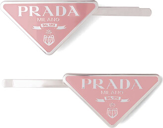 ヘアアクセサリー PRADA Triangle logo hair clip Prada triangle-logo Bow Velvet Hair Clip | Black | FARFETCH CA
