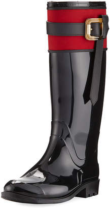 Burberry Rubber Rain Boot with Heart Print, Black