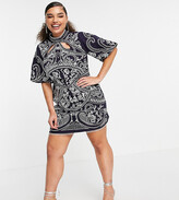 Thumbnail for your product : ASOS Curve DESIGN Curve embroidered structured mini dress with high neck