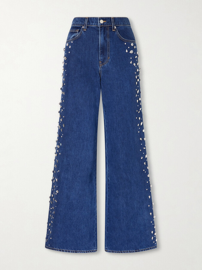 Veronica Beard Kasey Crystal-embellished High-rise Wide-leg Jeans - Blue
