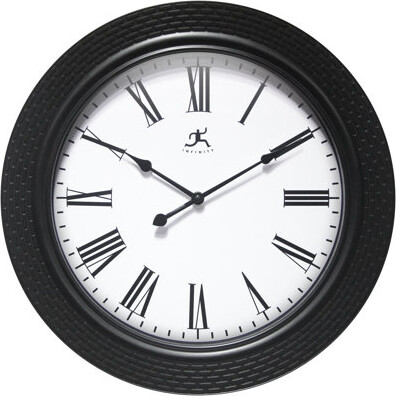 Infinity Instruments Roman Weave Round Plastic Wall Clock 16 Inches - Black