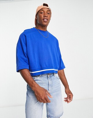 ASOS DESIGN oversized crop T-shirt in blue with taping detail - ShopStyle