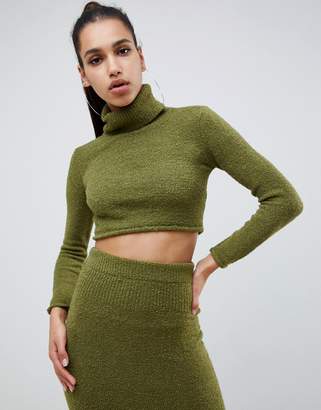 Missguided roll neck crop sweater two-piece in khaki