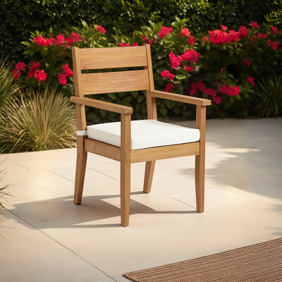 Linon Carenen Outdoor Solid Teak Wood Armchair with Cushions