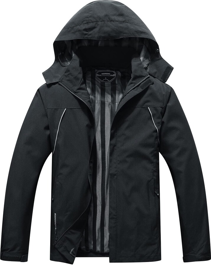MOERDENG Men's Waterproof Rain Jacket Outdoor Lightweight Softshell ...