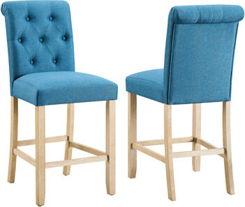 Red Barrel Studio Counter Height Stools Blue ( Of 2) - & Padded Seat Suitable For Kitchen And Dining Wood Fabric Assembly 2 Back Solid Wood Room/kitchen 18.5\