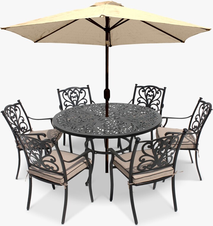 LG Outdoor Devon 6Seater Garden Dining Table & Chairs Set with Parasol