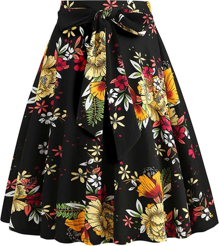 Denim Skirt Knee Length Linen Full Circle Skirt With Pockets