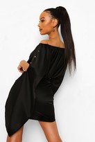 Thumbnail for your product : boohoo Satin Oversized Sleeve Top & Knot Mini Skirt