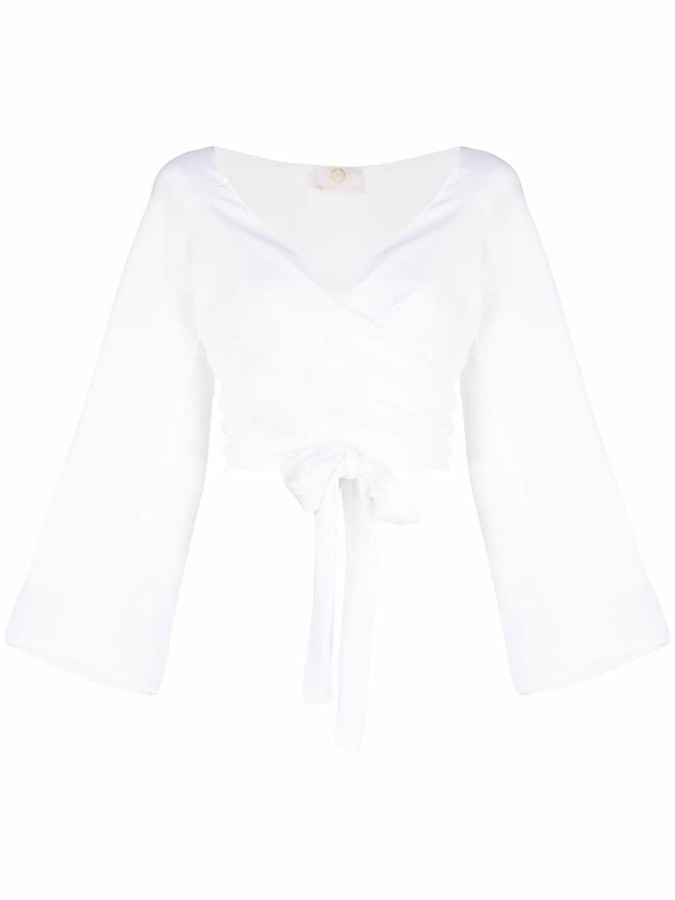 white wrap top short sleeve