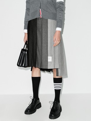 Thom Browne Below Knee Dropped Back Pleated Skirt In Super 120's Wool Flannel