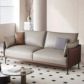Italian Minimalist 85.83Genuine Leather Green Down Cushion 3-Seat Sofa for Living Room Corrigan Studio