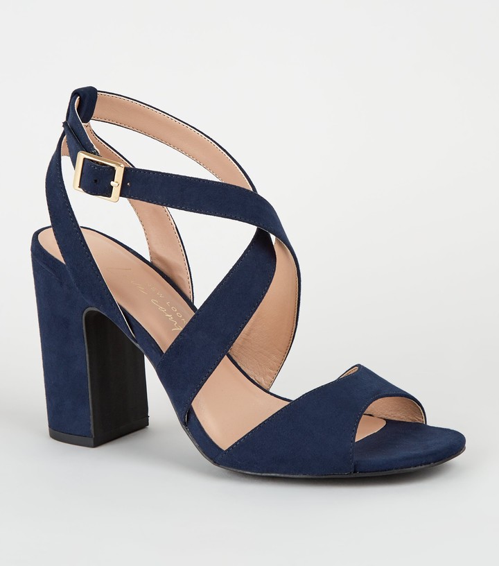 navy block heel sandals wide fit