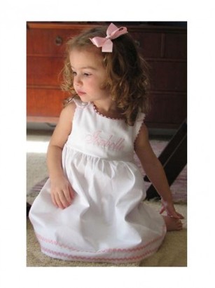 The Well Appointed House Girl's Pique Dress in White with Light Pink Trim
