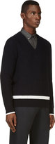Thumbnail for your product : Maison Margiela Navy V-Neck Wool Sweater