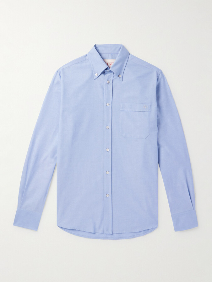 Valentino Garavani Button-Down Collar Logo-Embroidered Cotton Oxford Shirt
