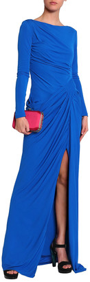 Badgley Mischka Ruched Gathered Crepe Gown