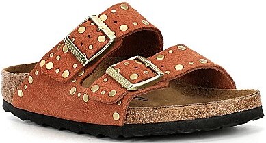 Arizona Suede Rivet Detail Double Banded Slide Sandals