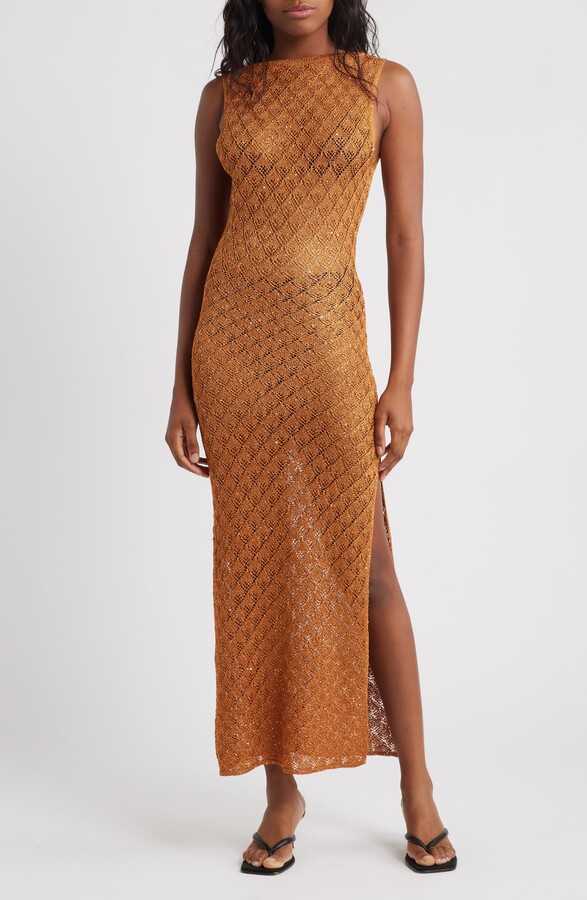 Topshop Sequin Metallic Knit Scoop Back Midi Dress