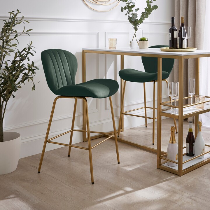 Dunelm Lila Counter Height Bar Stool, Velvet Velvet Bottle Green