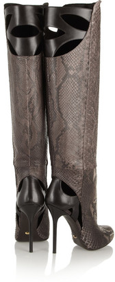 Sergio Rossi Cutout Python And Leather Knee Boots