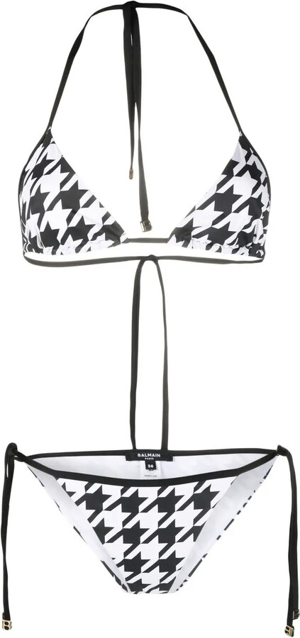 Balmain Houndstooth-Print Halterneck Bikini
