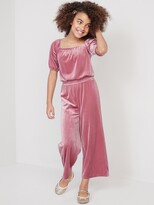 Thumbnail for your product : Old Navy Cozy Velvet Puff-Sleeve Smocked Jumpsuit for Girls