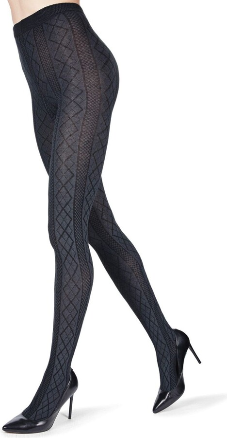 Me Moi MeMoi Women's Crossing Diamond Patterned Sweater Tights Mo-389