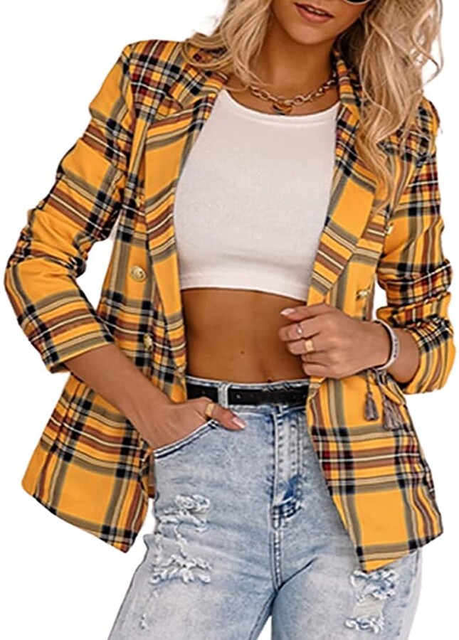 yellow plaid jacket womens