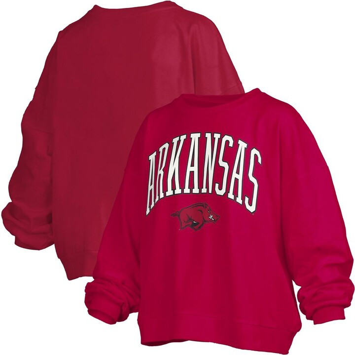 Pressbox Women's Cardinal Arkansas Razorbacks Janise Arch Over Logo Waist Length Oversized Pullover Sweatshirt
