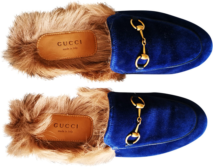 gucci princetown blue velvet