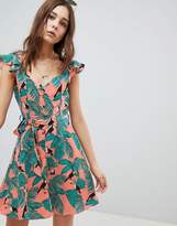 Thumbnail for your product : Glamorous Mini Tea Dress With Tie Waist In Toucan Print