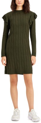 Bar III Ruffled Cable-Knit Sweater Dress, Created for Macy's