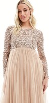 Thumbnail for your product : Maya Maternity Bridesmaid long sleeve maxi tulle dress with tonal delicate sequin in muted blush