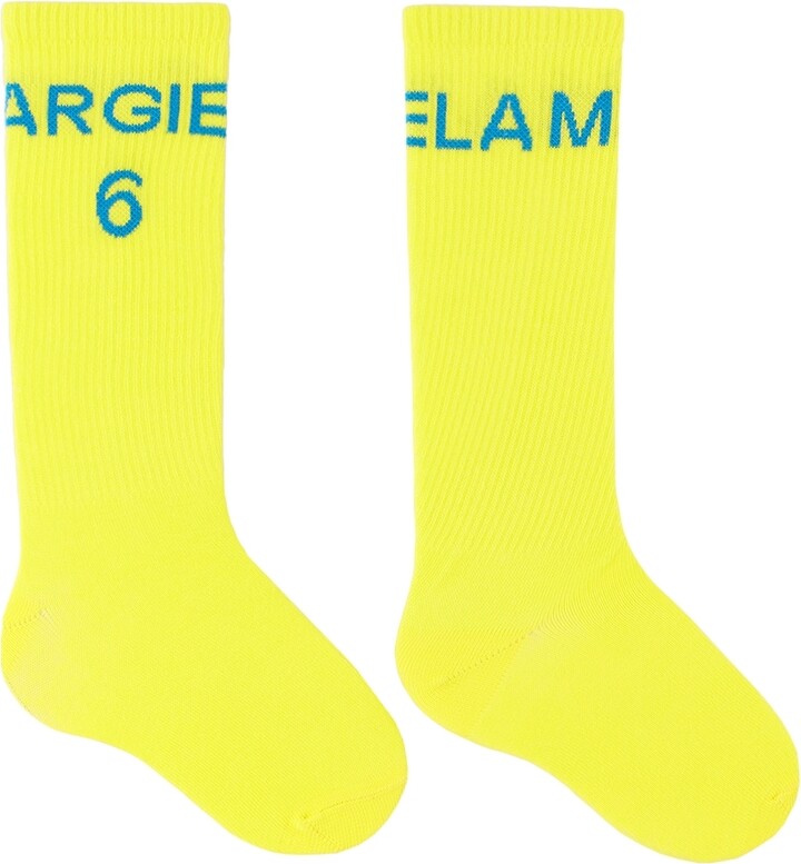 MM6 Maison Margiela Kids Yellow Logo Socks