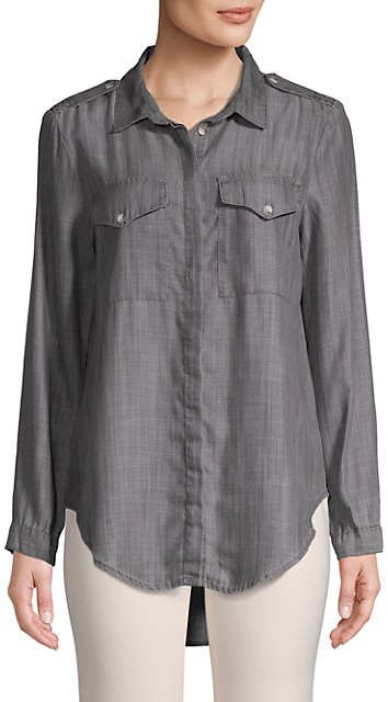 high low button up shirt