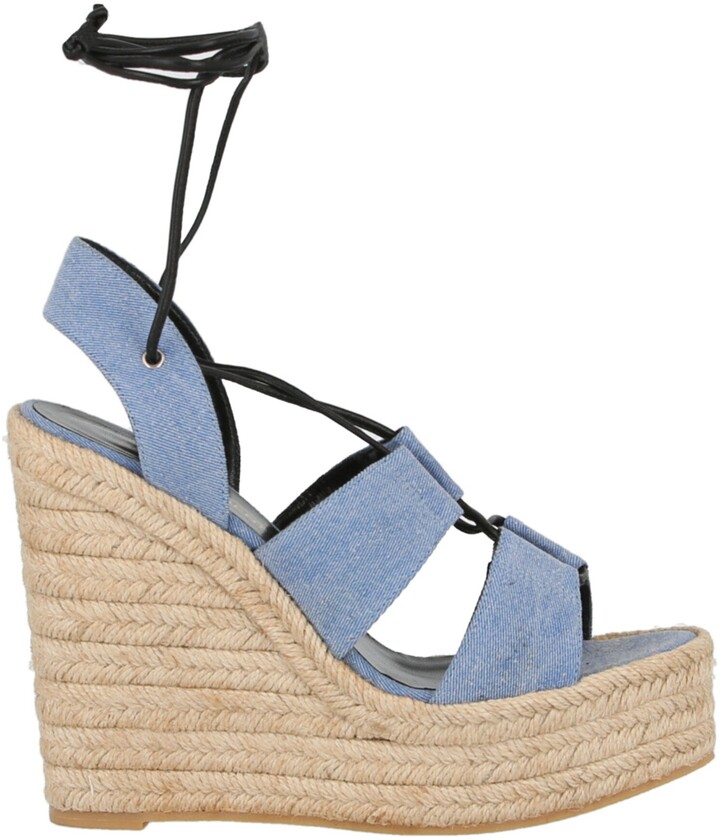 light blue denim wedges