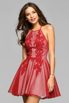 Thumbnail for your product : Faviana 7874 Mesh Halter Cocktail Dress With Lace Applique And Full Skirt