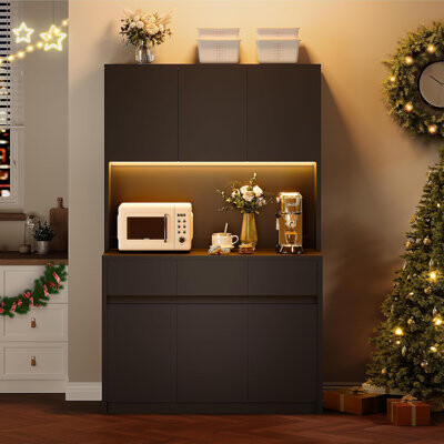 ZACOO Kitchen Food Pantry With Charge Station, LED Light,Storage Cabinet